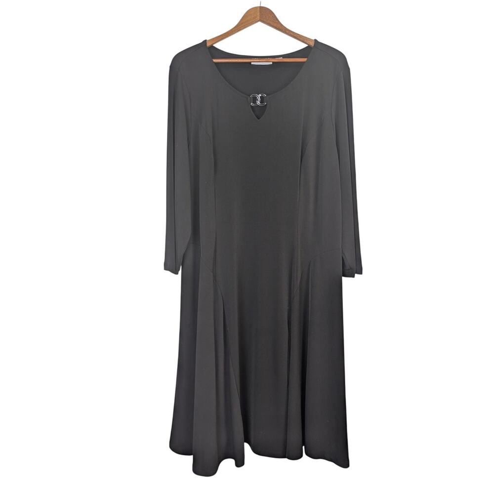 Susan Graver Liquid Knit Dress Black Slinky Classic Office Party Womens XL